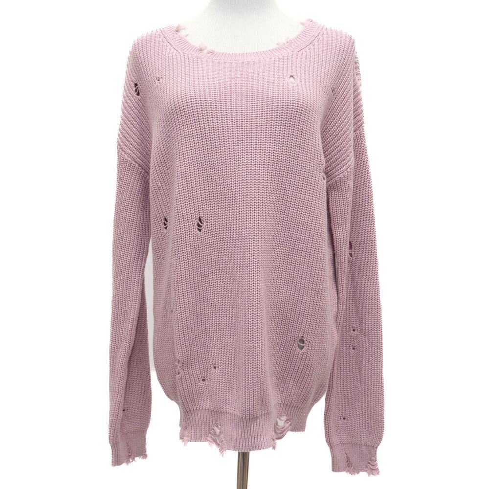 New Revolve One Grey Day Purple Cashmere Blend Distressed Sweater Size Medium